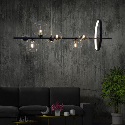 LED luster na sajli HYBRID LED/15W/230V + 7xG9/6W 4000K crno