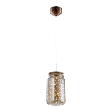 LED luster na sajli JAR LED/5W/230V bakrena/drvo