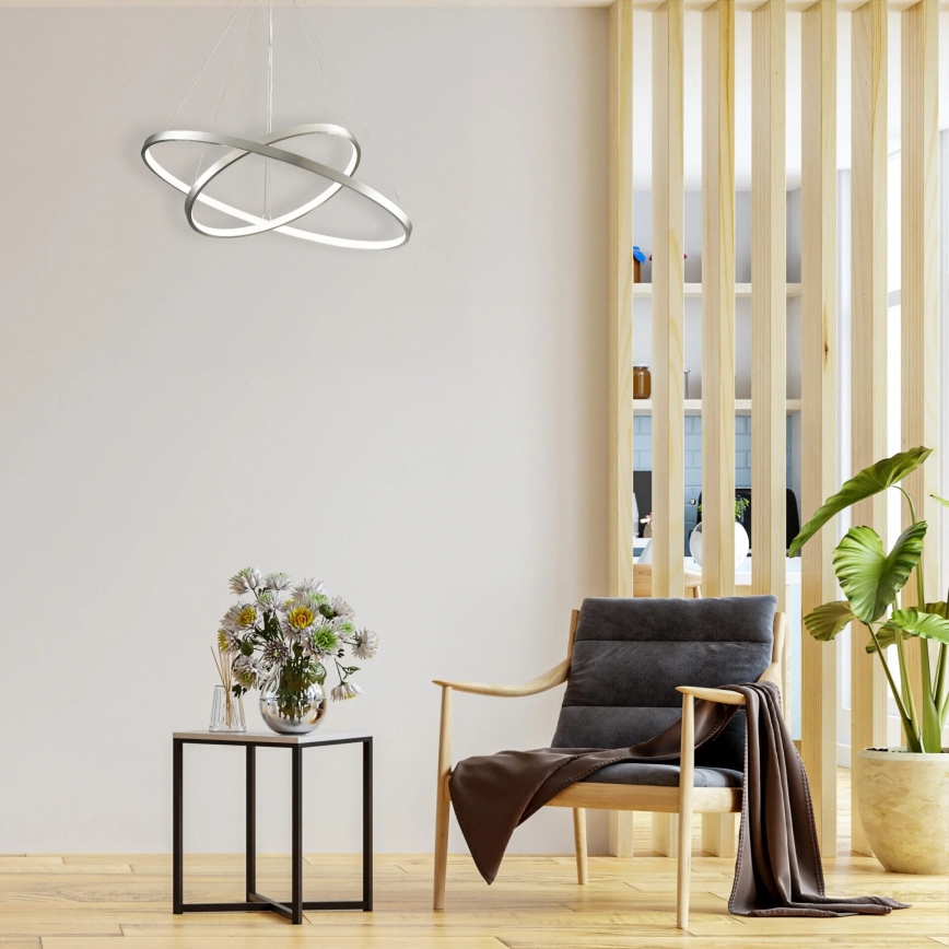 LED luster na sajli LEA LED/35W/230V 4000K, prečnik 60 cm, mat hrom