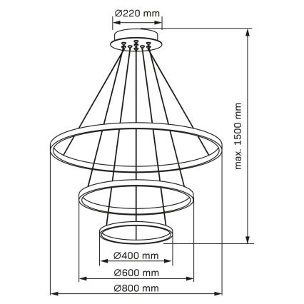 LED luster na sajli LEA LED/60W/230V 4000K pr. 80 cm crno