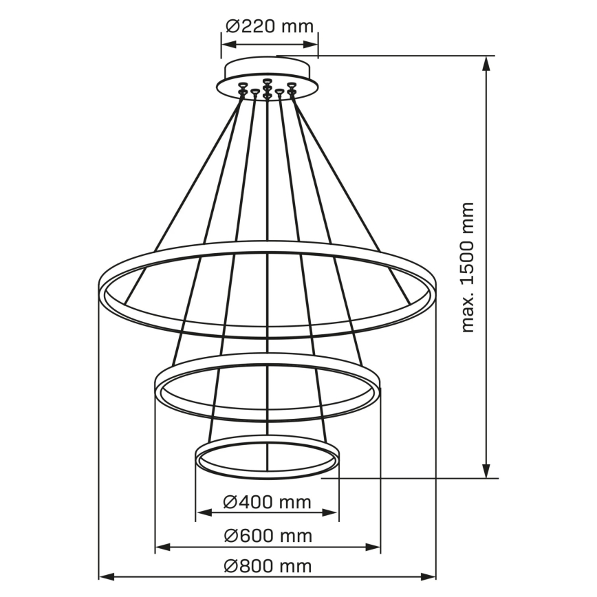LED luster na sajli LEA LED/60W/230V 4000K pr. 80 cm crno
