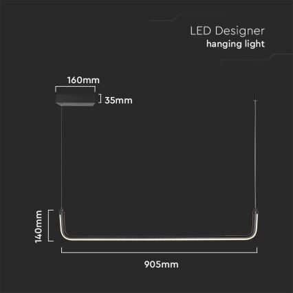 LED luster na sajli LED/12W/230V 4000K 90 cm crno