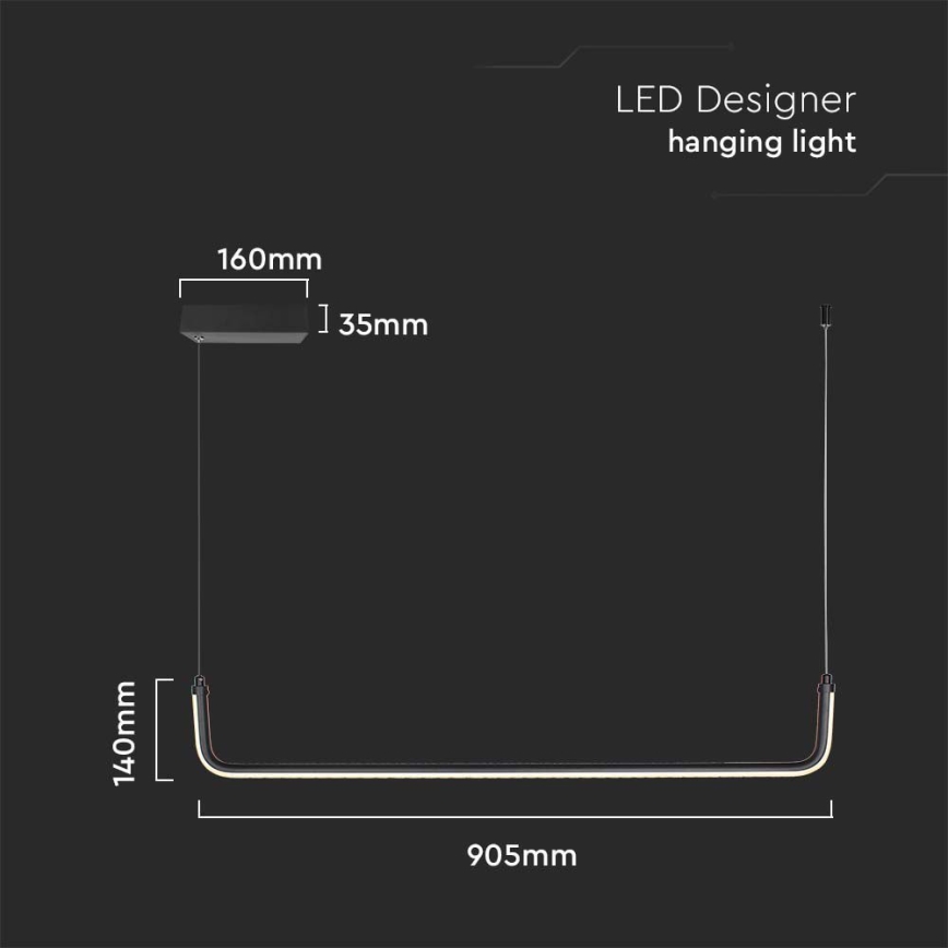 LED luster na sajli LED/12W/230V 4000K 90 cm crno