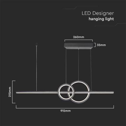 LED luster na sajli LED/15W/230V 4000K 80 cm crno