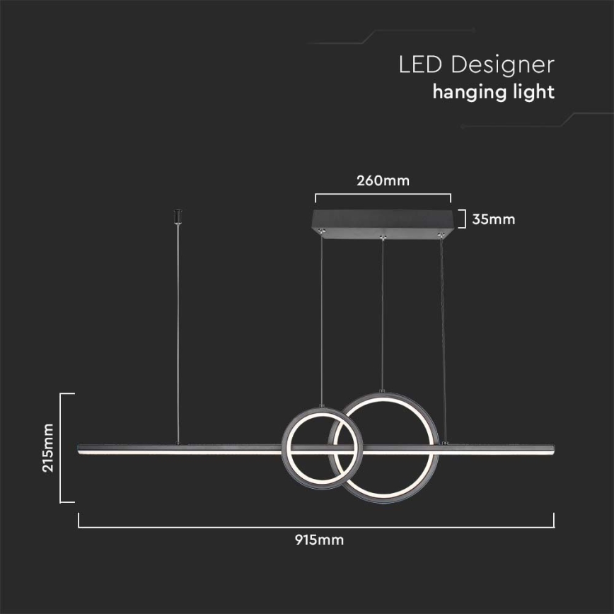 LED luster na sajli LED/15W/230V 4000K 80 cm crno