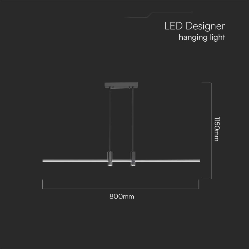 LED luster na sajli LED/19W/230V 3000K crno