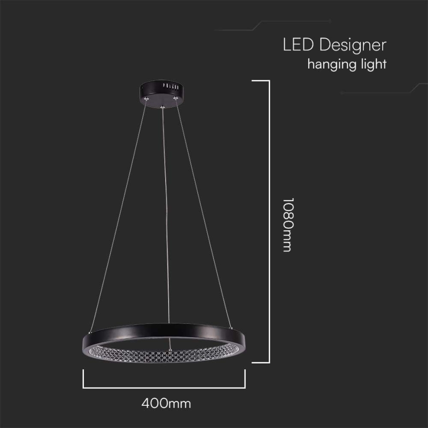 LED luster na sajli LED/19W/230V 4000K crno