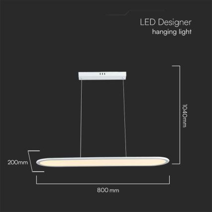 LED luster na sajli LED/24W/230V 3000K bela