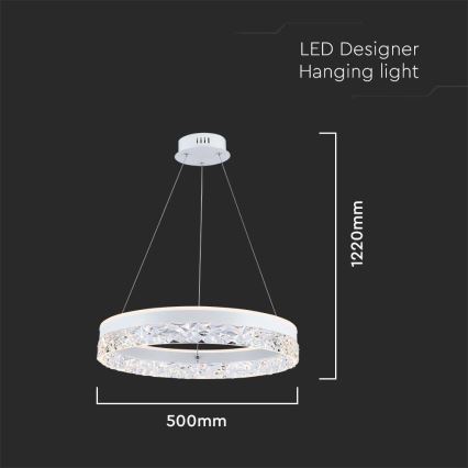 LED luster na sajli LED/25W/230V 3000K pr. 50 cm bela