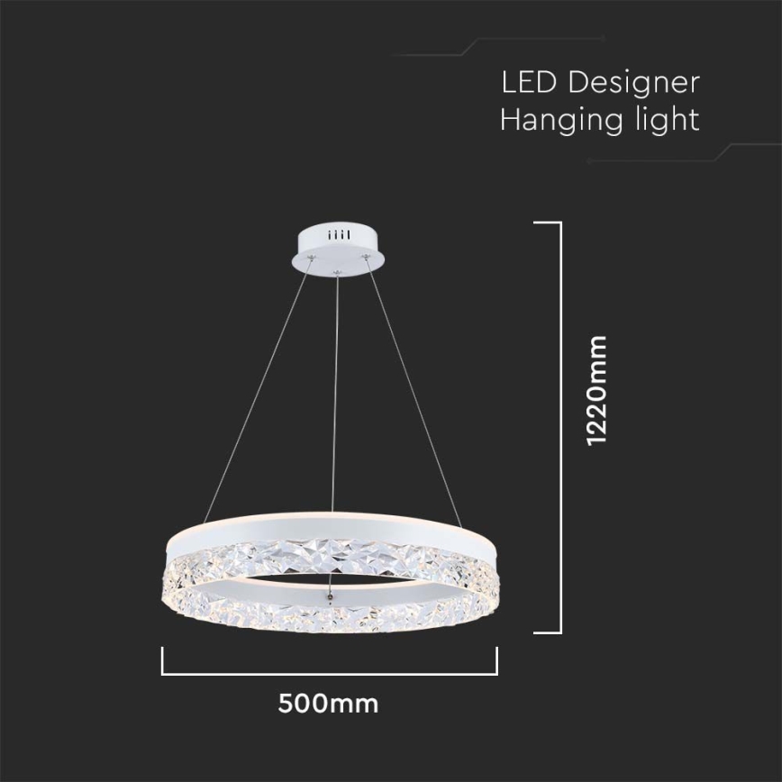 LED luster na sajli LED/25W/230V 3000K pr. 50 cm bela