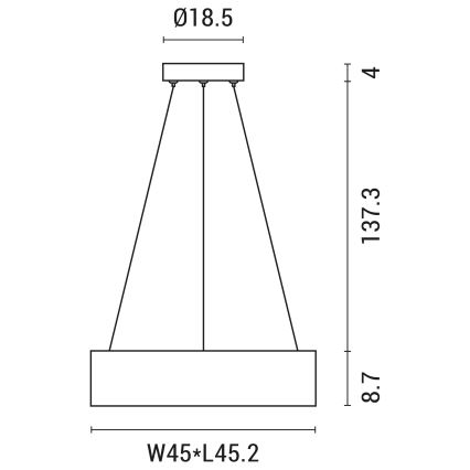 LED luster na sajli LED/30W/230V 3000K 45x45 cm crno