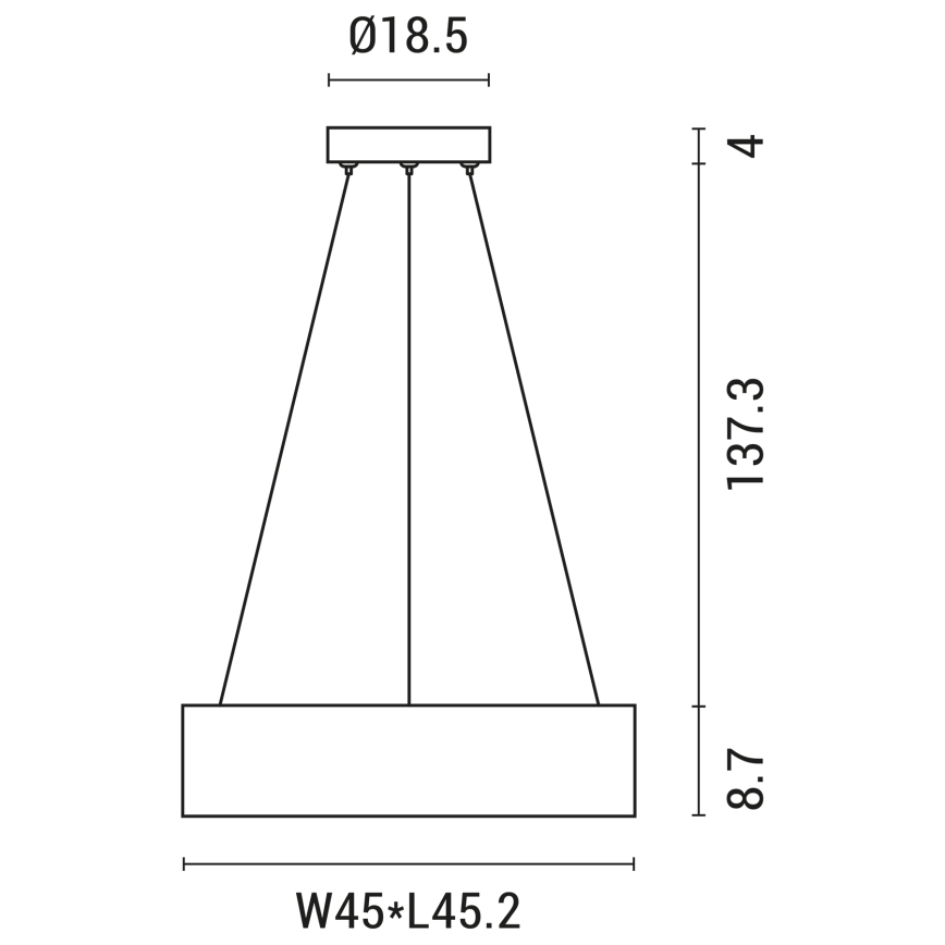 LED luster na sajli LED/30W/230V 3000K 45x45 cm crno