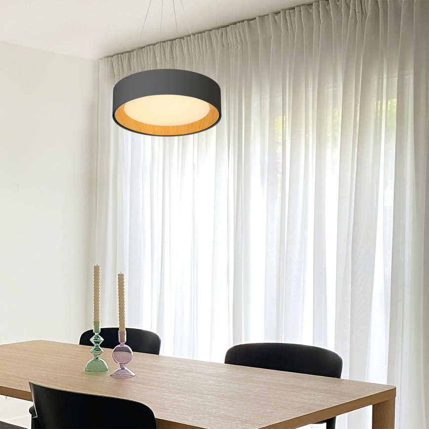 LED luster na sajli LED/30W/230V 3000K pr. 45 cm crno/hrast