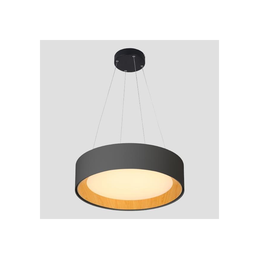 LED luster na sajli LED/30W/230V 3000K pr. 45 cm crno/hrast