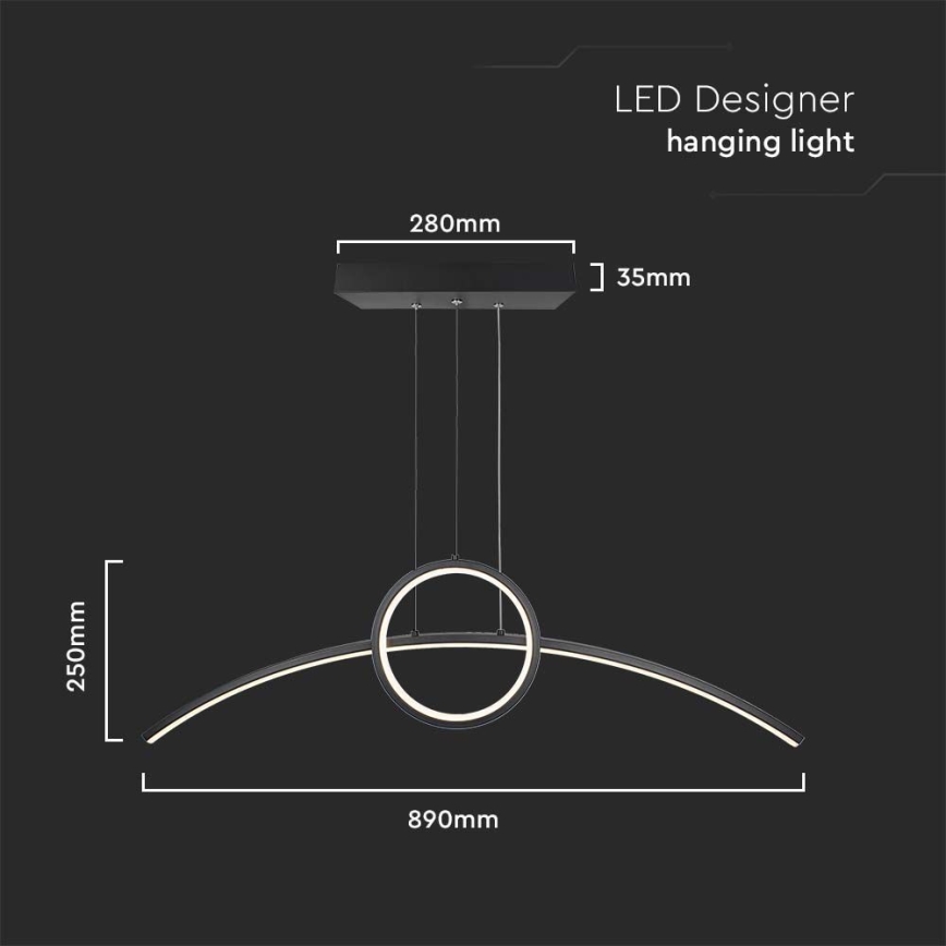 LED luster na sajli LED/30W/230V 4000K 88 cm crno