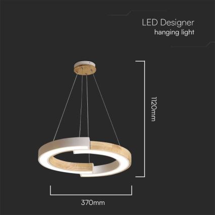 LED luster na sajli LED/32W/230V 4000K bela/drvo