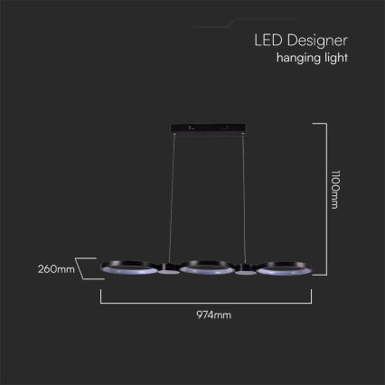 LED luster na sajli LED/38W/230V 4000K crno