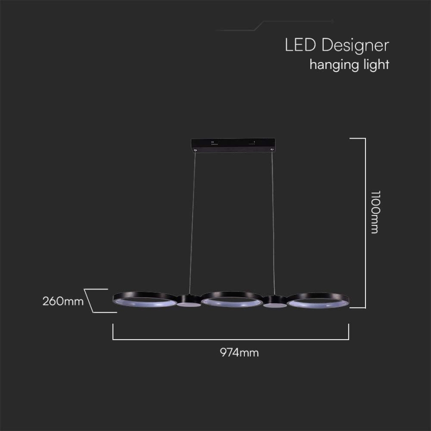 LED luster na sajli LED/38W/230V 4000K crno