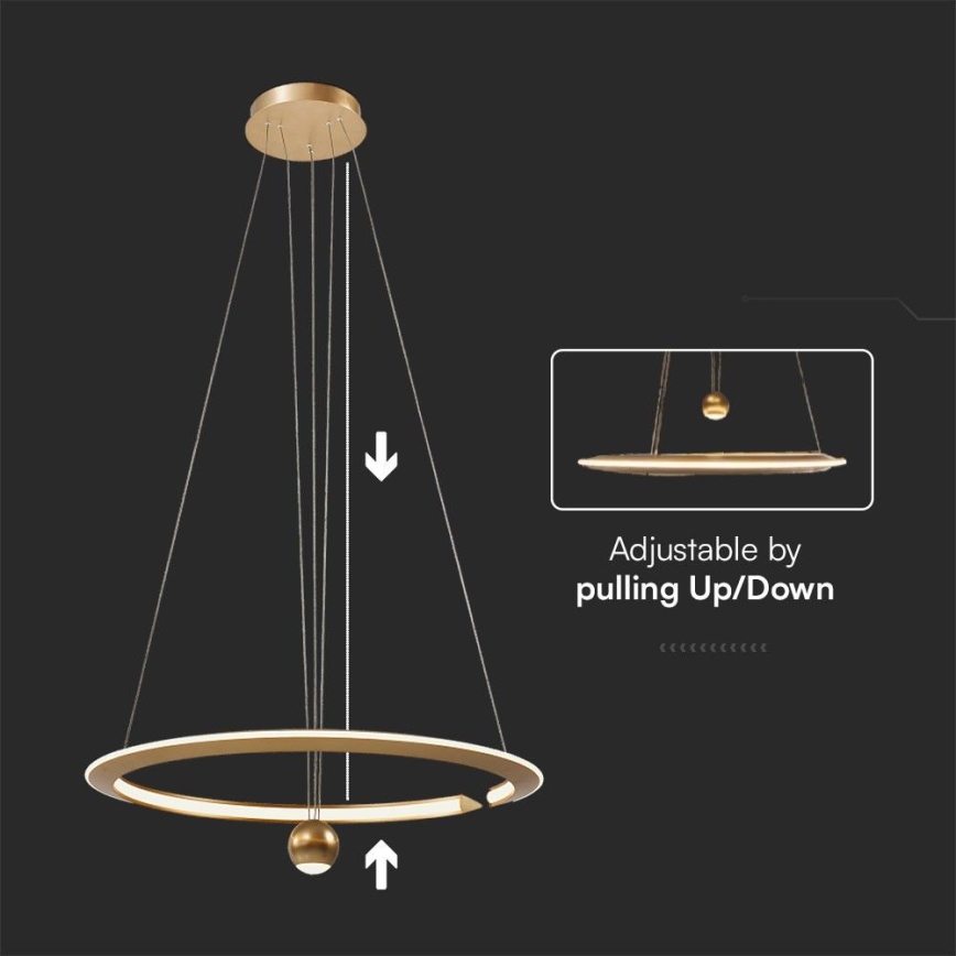 LED luster na sajli LED/45W/230V 4000K pr. 62 cm zlatna