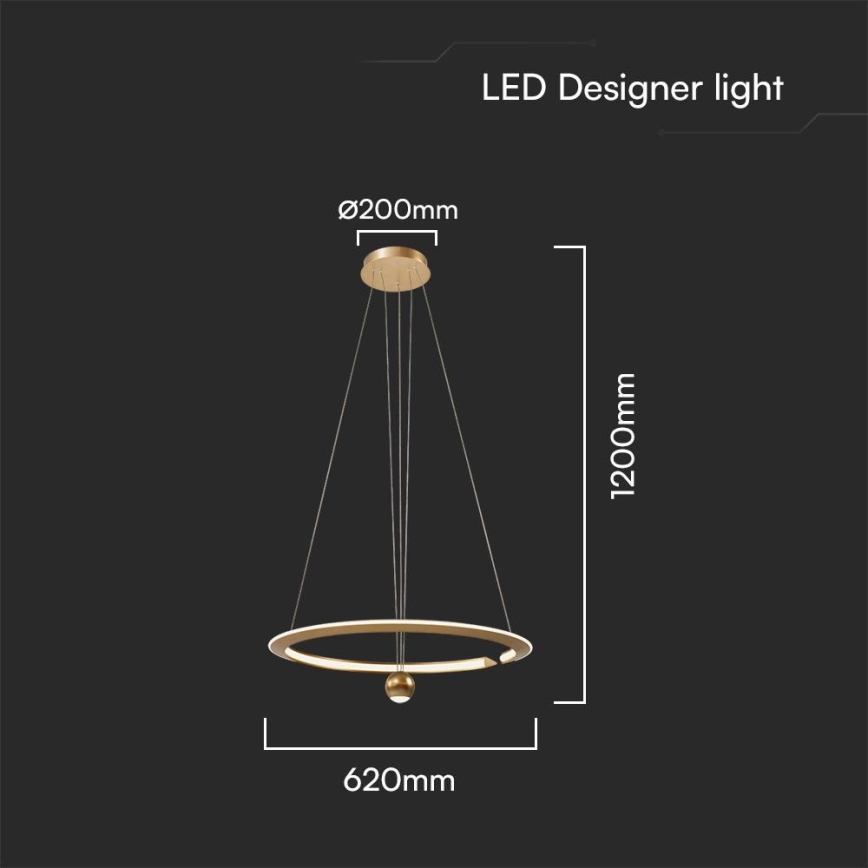 LED luster na sajli LED/45W/230V 4000K pr. 62 cm zlatna