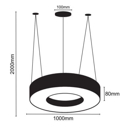 LED luster na sajli LED/50W/230V 4000K pr. 100 cm crno
