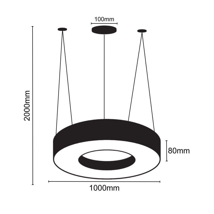 LED luster na sajli LED/50W/230V 4000K pr. 100 cm crno