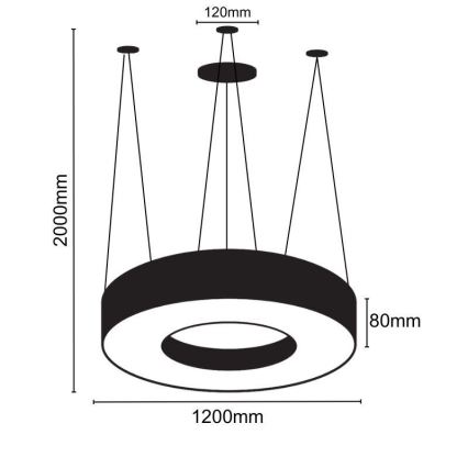 LED luster na sajli LED/60W/230V 4000K pr. 120 cm crno