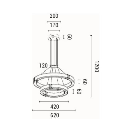 LED luster na sajli LED/62W/230V 3000K 62x120 cm