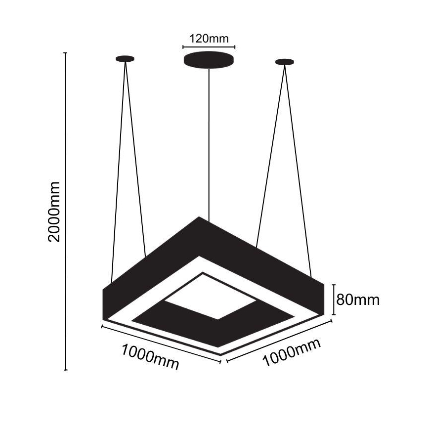 LED luster na sajli LED/70W/230V 4000K 100x100 cm crna