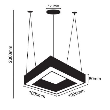 LED luster na sajli LED/70W/230V 4000K 100x100 cm crno