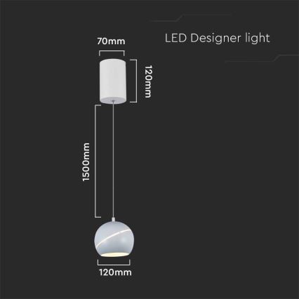 LED luster na sajli LED/8,5W/230V 3000K bela