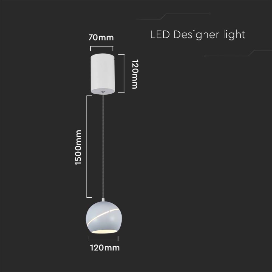 LED luster na sajli LED/8,5W/230V 3000K bela