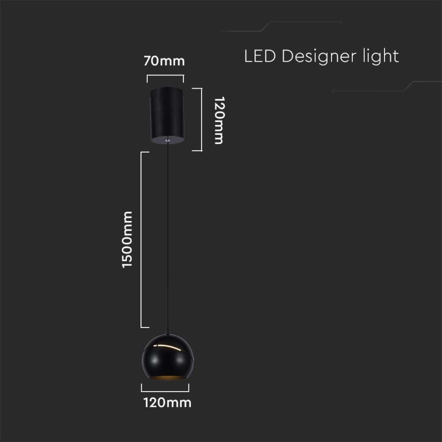 LED luster na sajli LED/8,5W/230V 3000K crno