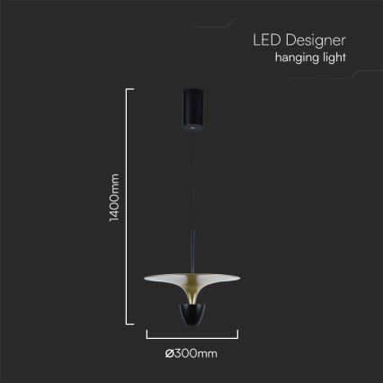 LED luster na sajli LED/9W/230V 4000K crno/zlatna