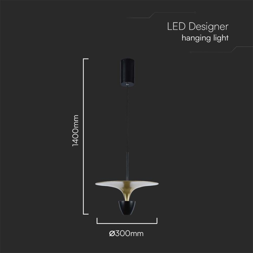 LED luster na sajli LED/9W/230V 4000K crno/zlatna