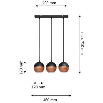 LED luster na sajli MIDWAY 3xGU10/4,8W/230V crno/bakrena