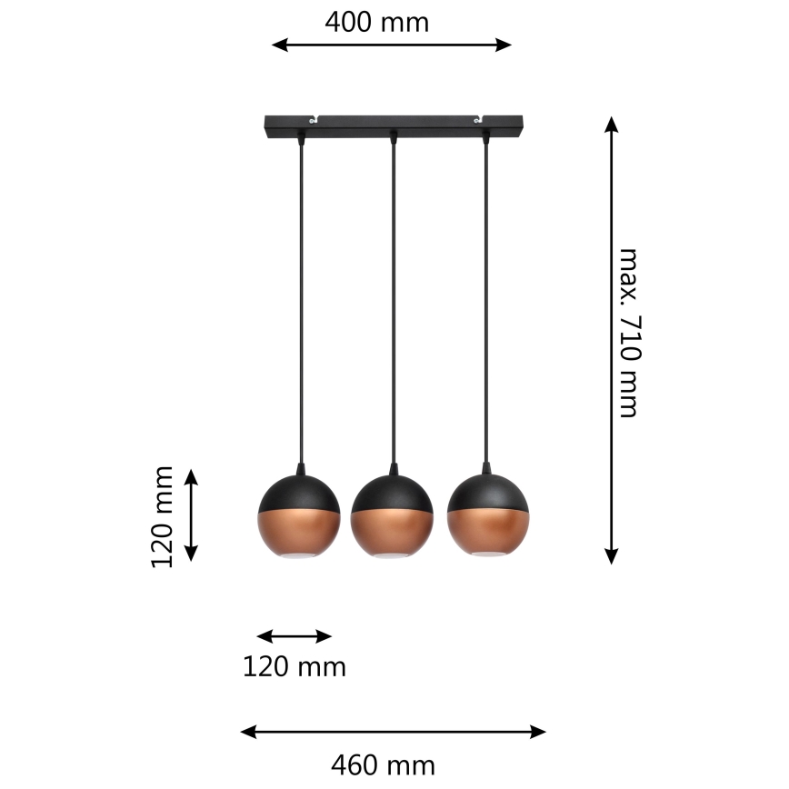 LED luster na sajli MIDWAY 3xGU10/4,8W/230V crno/bakrena