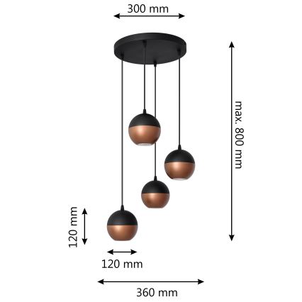 LED luster na sajli MIDWAY 4xGU10/4,8W/230V crno/bakrena
