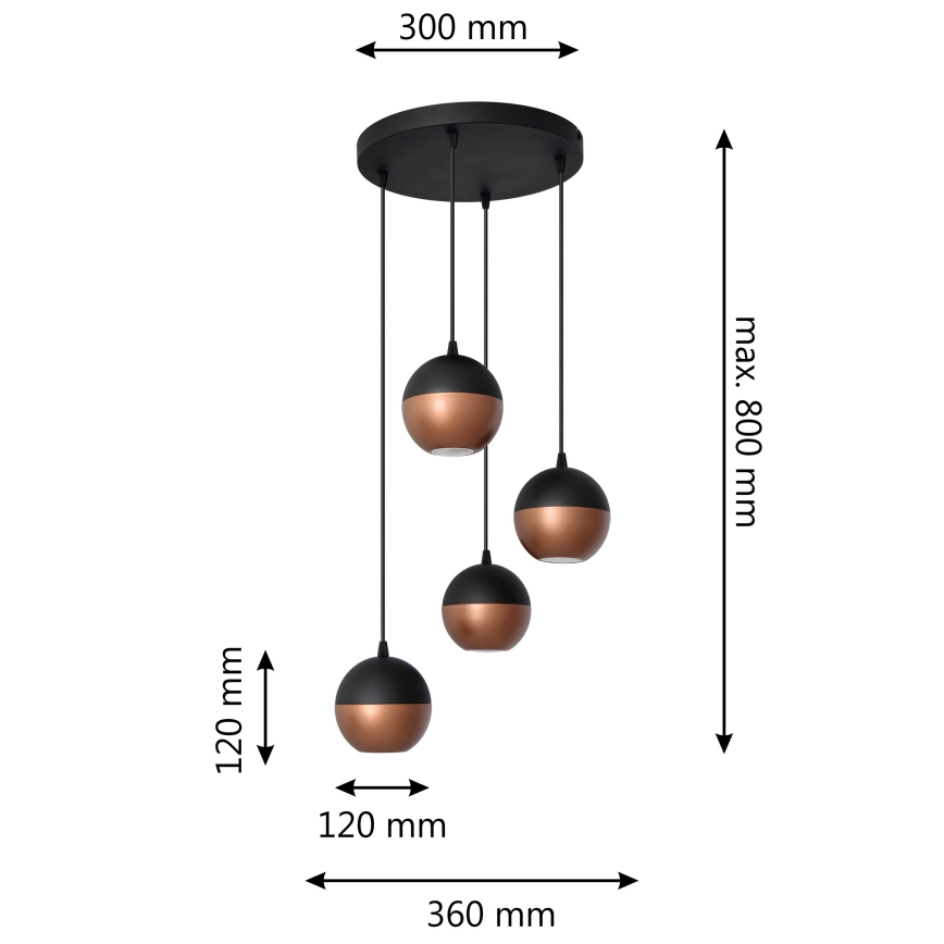 LED luster na sajli MIDWAY 4xGU10/4,8W/230V crno/bakrena