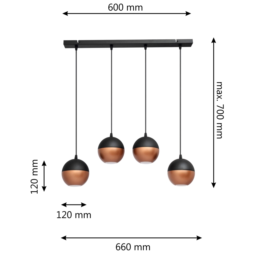 LED luster na sajli MIDWAY 4xGU10/4,8W/230V crno/bakrena