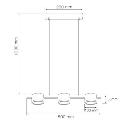 LED luster na sajli MIRELLA 3xGX53/6W/230V crno