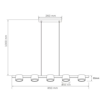 LED luster na sajli MIRELLA 5xGX53/6W/230V crno