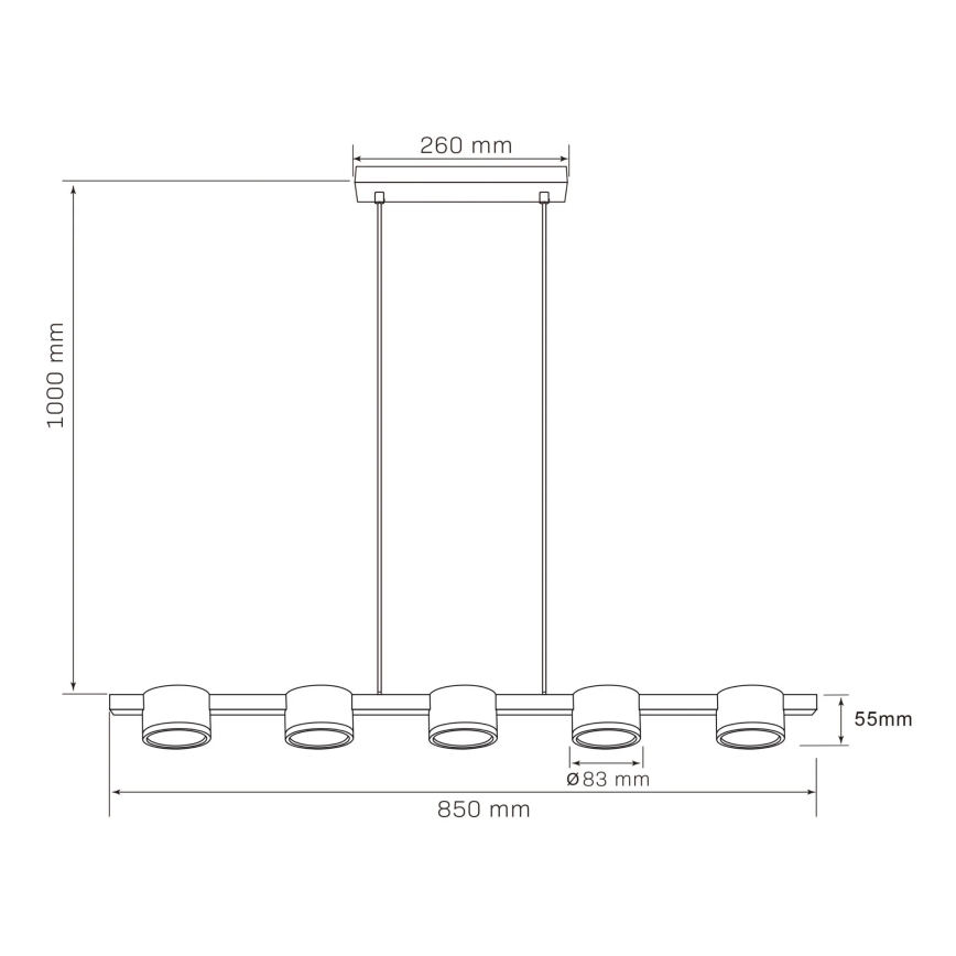 LED luster na sajli MIRELLA 5xGX53/6W/230V crno