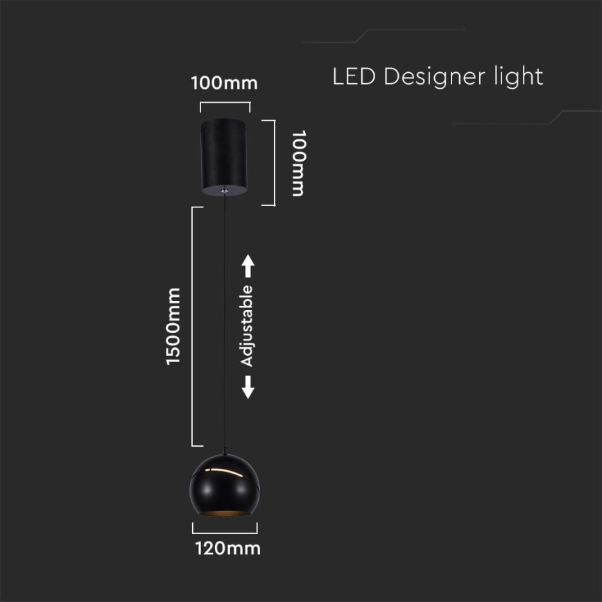 LED luster na sajli na dodir LED/8,5W/230V 3000K crno