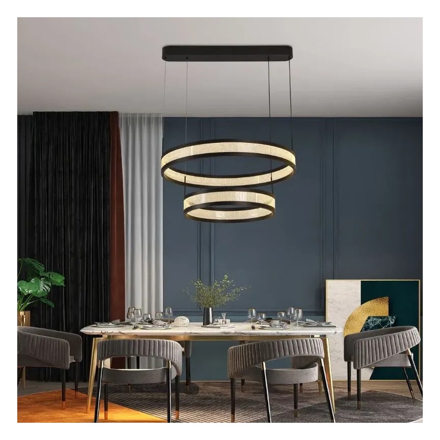 LED luster na sajli, prigušiva, LED/70W/230V 3000-6500K Ø60 cm crna + daljinski upravljač