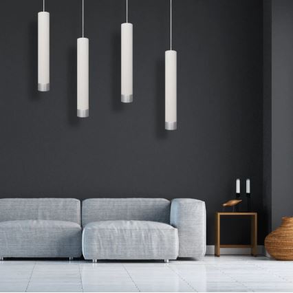 LED luster na sajli TUBA 1xGU10/4,8W/230V bela/mat krom