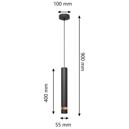 LED luster na sajli TUBA 1xGU10/4,8W/230V crno/bakrena