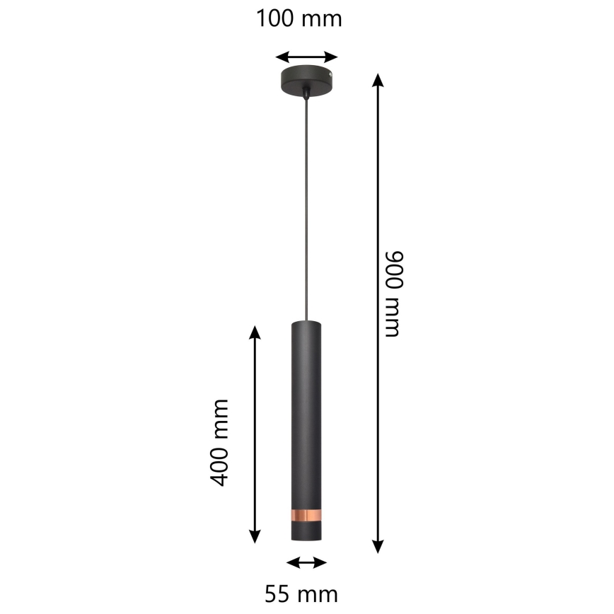 LED luster na sajli TUBA 1xGU10/4,8W/230V crno/bakrena