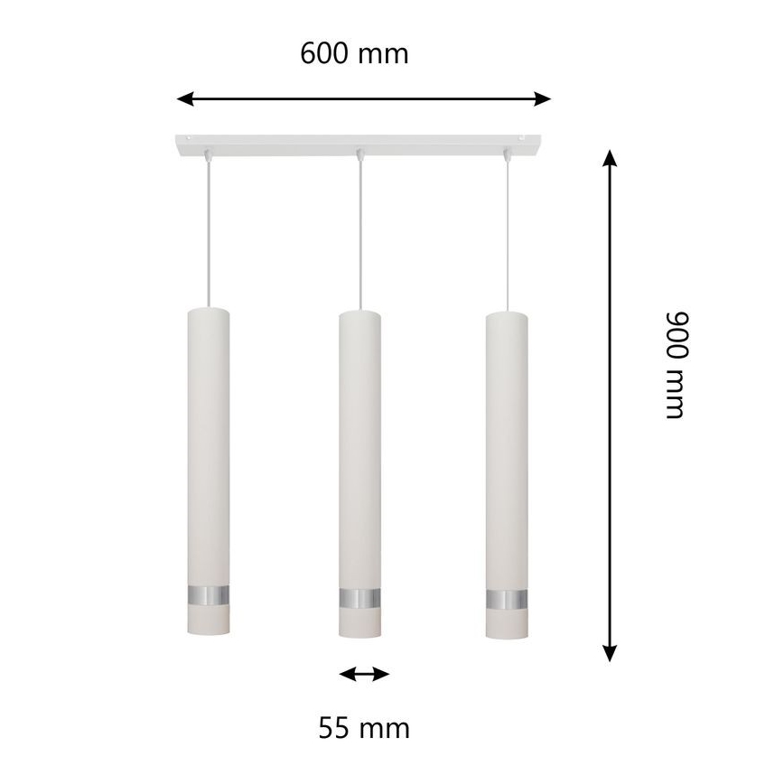 LED luster na sajli TUBA 3xGU10/4,8W/230V bela/mat krom