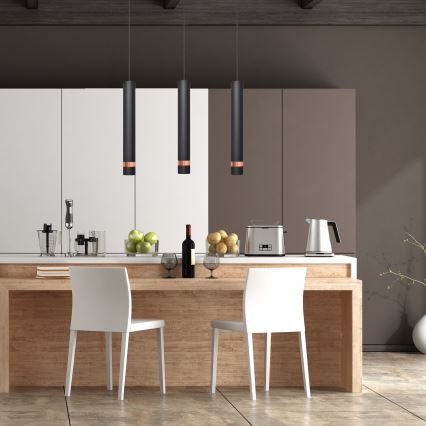 LED luster na sajli TUBA 3xGU10/4,8W/230V crna/bakrena